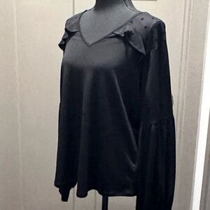 Adrianna Papell Black Blouse with Ruffle Detail